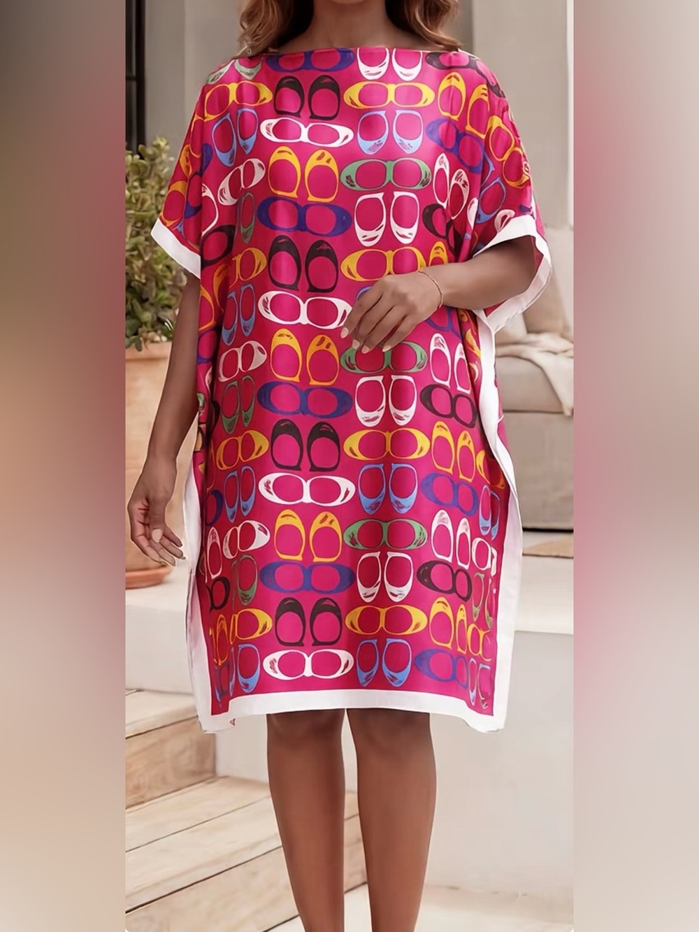 Bright Multi-Color Graphic Kaftan Dress